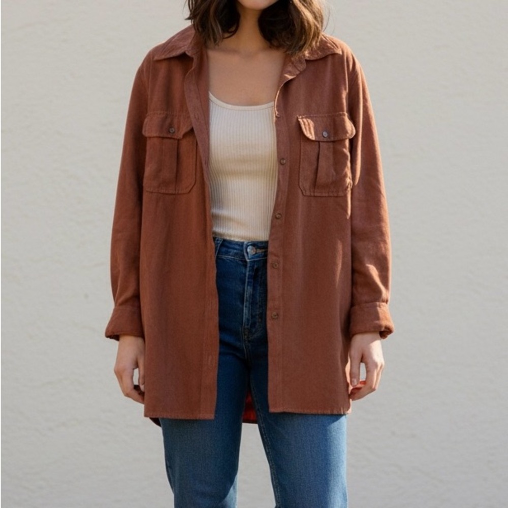 Tan Button Front Shacket